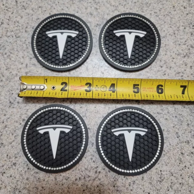 4 pcs Tesla Logo Round Cup Holder Coaster Insert Anti Slip Mats