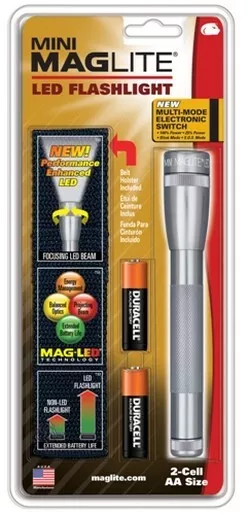 Mini Maglite SP2209H Gray Pewter 2X AA LED 127 Lumen Flashlight W/ Belt Holster
