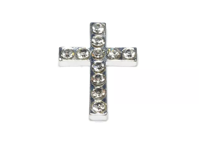 10 Diamante Silver Metal Rhinestone Cross - Wedding/ Card Making App1.7 X 2.5Cm