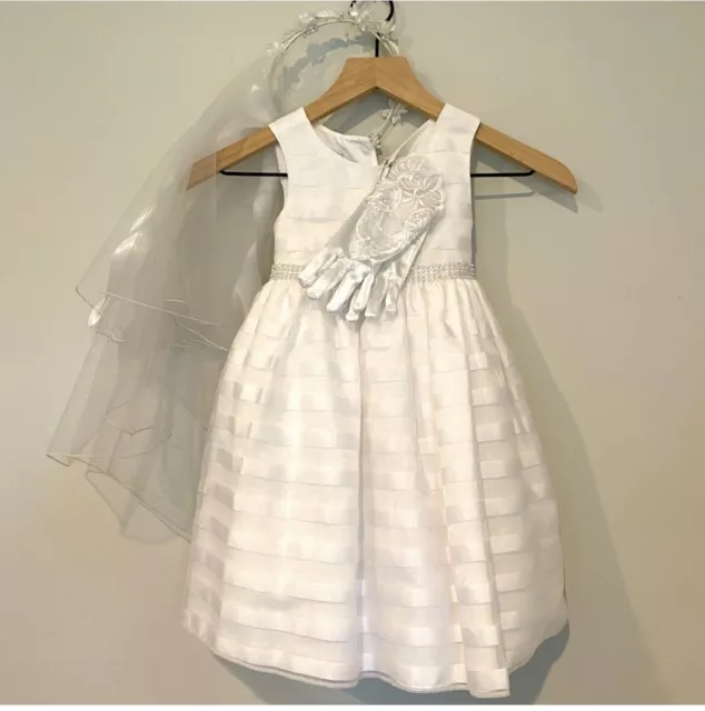 Bella By Marmellata Organza Girls Dress W/ Pearl Accent Veil & Satin Gloves