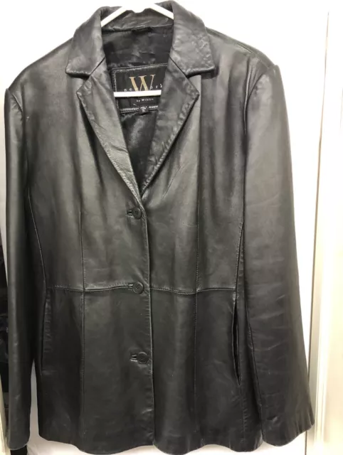 Mens XL Winlit New York Genuine Leather Coat Jacket Black Button Front Poly Line