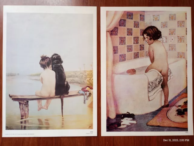 Lot Of 2 9x13" Art Prints B. Piglhein Girl Dog Lake Jessie Wilcox Smith Bathtub