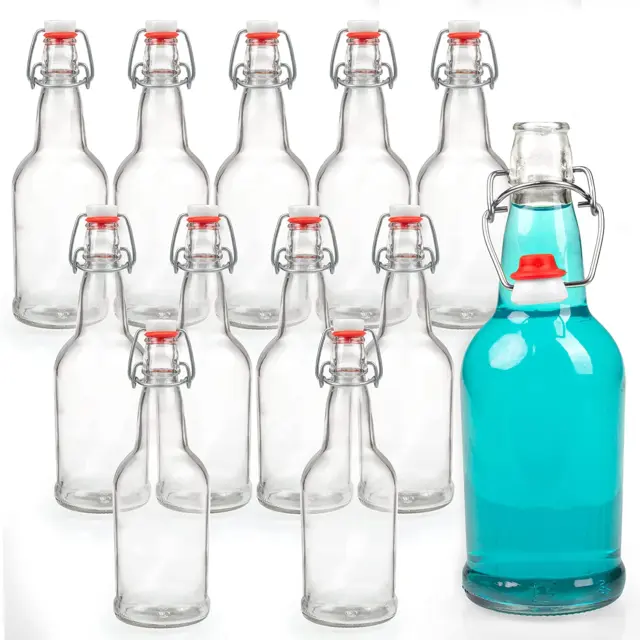 16 Ounce Clear Swing Top Glass Beer Bottles for Home Brewing - Carbonated Drinks