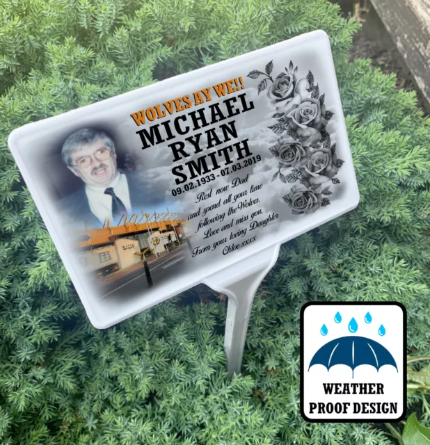 Photo plaque grave marker, Memorial cemetery tree stake, Football sport theme.