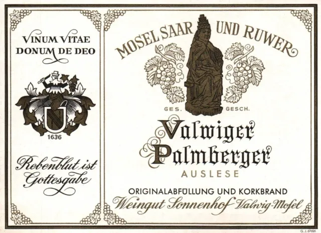 Mosel Saar Ruwer Weingut Sonnenhof 1950's-60's German Wine Label