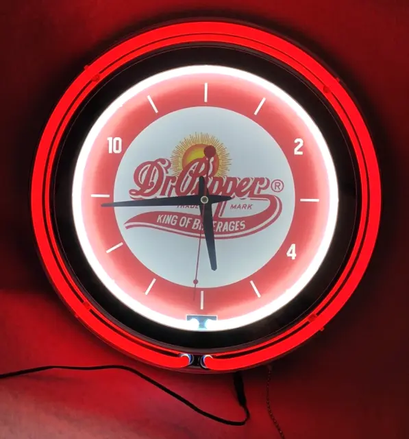 Dr. Pepper Double Neon Clock,13"Chrome,Advertising,King Of Beverages,Round,Gift!