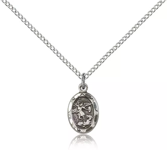 Small Sterling Silver Saint Michael The Archangel Medal For Women Necklace
