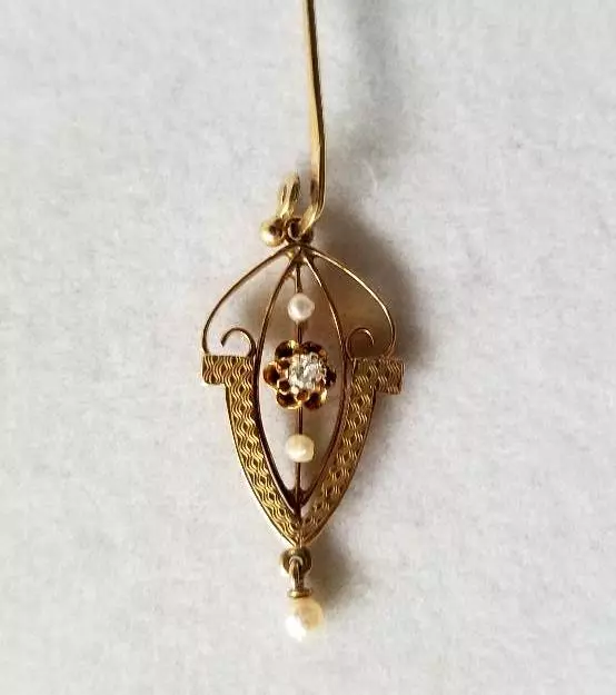 Antique Victorian 10K Yellow Gold Pearl Seed Diamond Hat Pin
