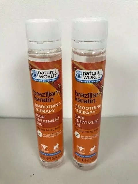 2 x Natural World Brazilian Keratin Smoothing Therapy Hair Treatment Oil 25ml