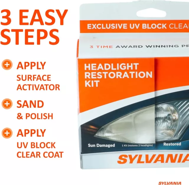 SYLVANIA Headlight Restoration Kit Restore Sun Damaged Headlights UV Block Coat 2