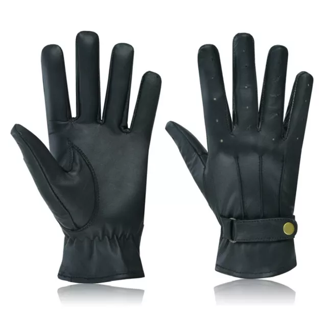 Men's Leather Police Top Quality Soft Genuine Real Driving Gloves Unlined Black