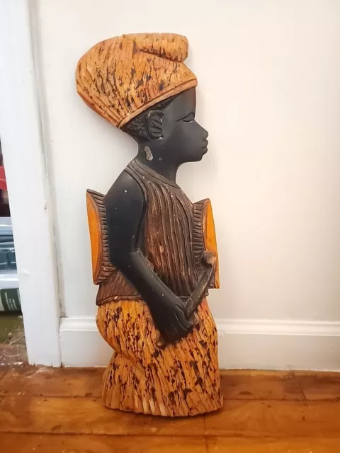 Hand Carved Wooden Wall Hanging Plaque African Tribal Woman Large 19" Figurine