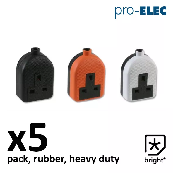 5 x 13 Amp 1 Gang Pro Elec Rubber Socket 13A Extension Mains Electric Trailing