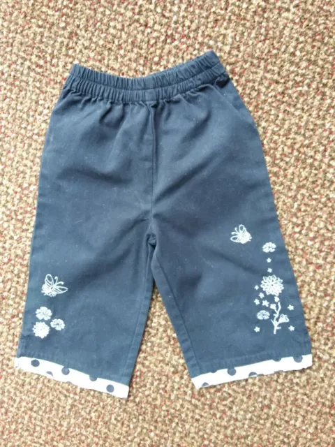 Matalan - Baby Girls Navy Blue/White Pattern Trousers - Age 6-9 Months