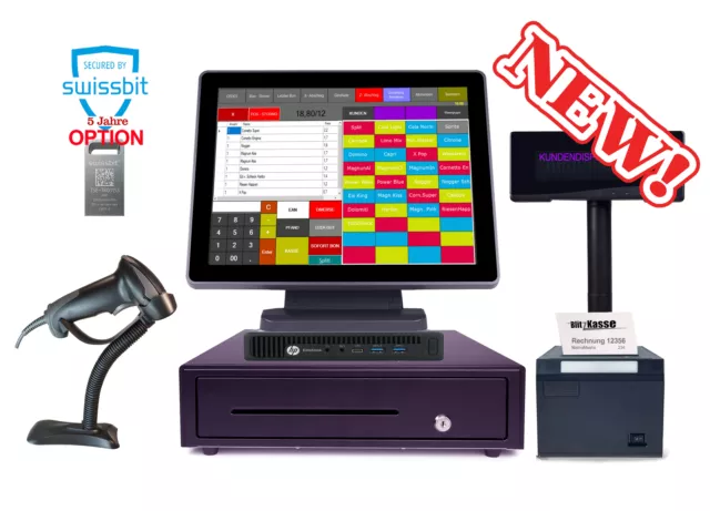 Einzelhandel Touchscreen Computer Kasse +Scanner +Bondrucker +Anzeige Tse Bereit