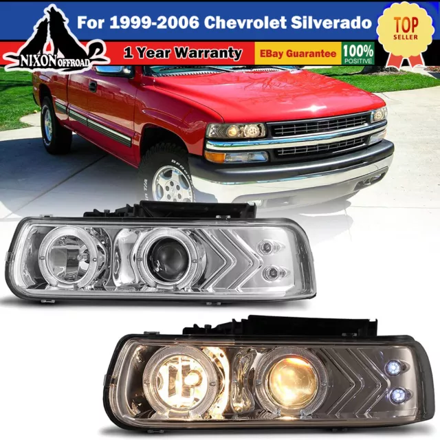 For 1999-2006 Chevrolet Silverado Suburban Tahoe Projector LED Halo Headlights