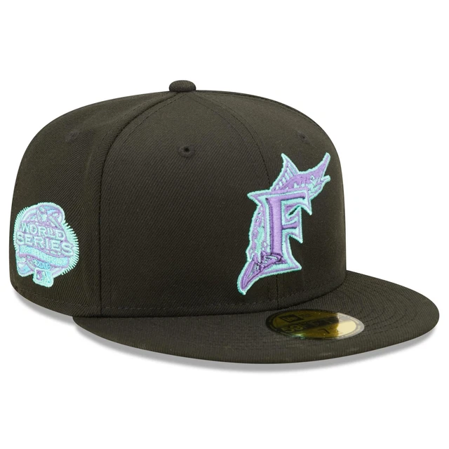 Men's New Era Black Florida Marlins 2003 World Series Black Light 59FIFTY Fitted