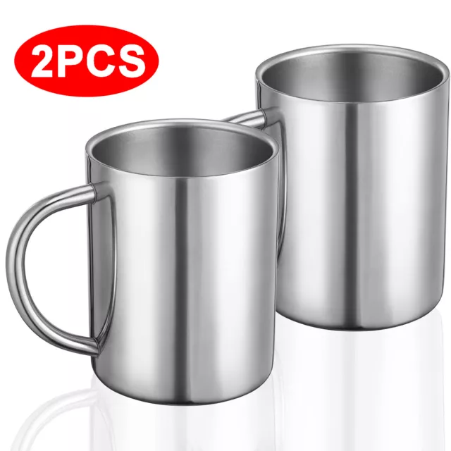 2pcs 400ml Double Walled Coffee Mug Stainless Steel Tea Cups Travel Camping Mugs
