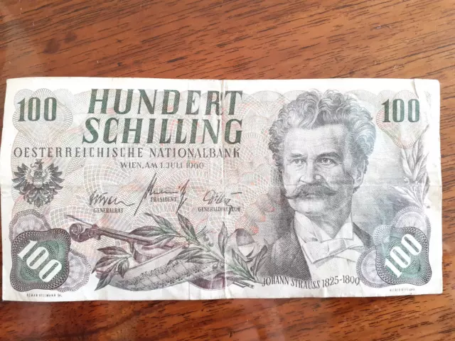 100 Schilling Banknote 1960  Johann Strauss