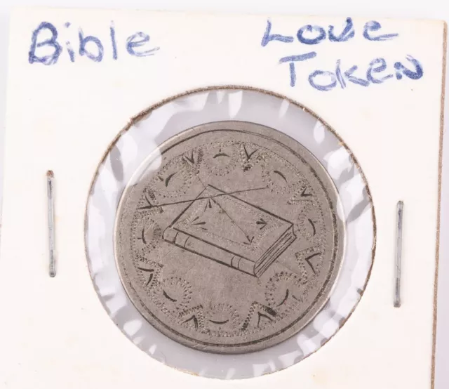 Bible Engraved Vintage Love Token on Shield Nickel 5c