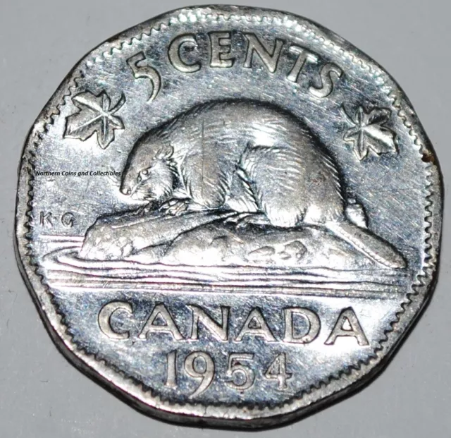 Canada 1954 5 cents SF Five Cents Canadian Nickel Shoulder Fold