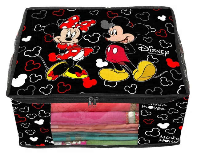 Negro Disney Mickey Estampado Saree Cubierta Ropa Bolsa Armario Organizador De 4 2