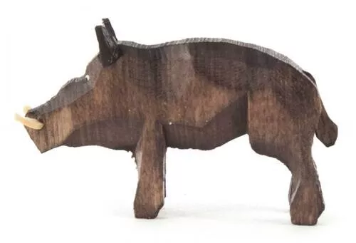 Wooden Stained Warthog Boar  1 inch Hand Carved German Figurine