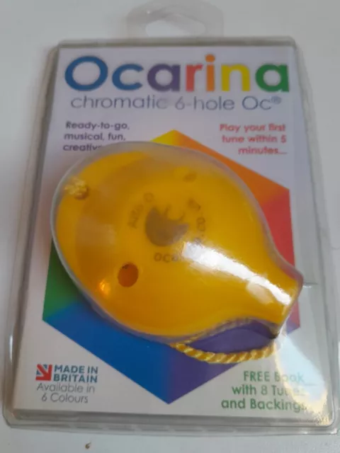 Plastic OCARINA , Yellow 6-hole & How-to-Play card, by Ocarina Workshop, UK-made