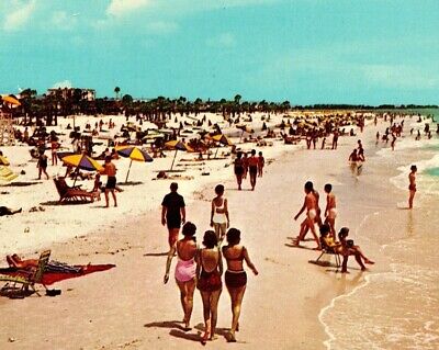 Clearwater Beach Florida Sun And Surf Bathers FL Unposted Postcard