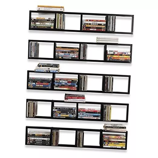 Black Floating Shelves for Wall, 34 Inch Video Games CD DVD Storage Shelves,