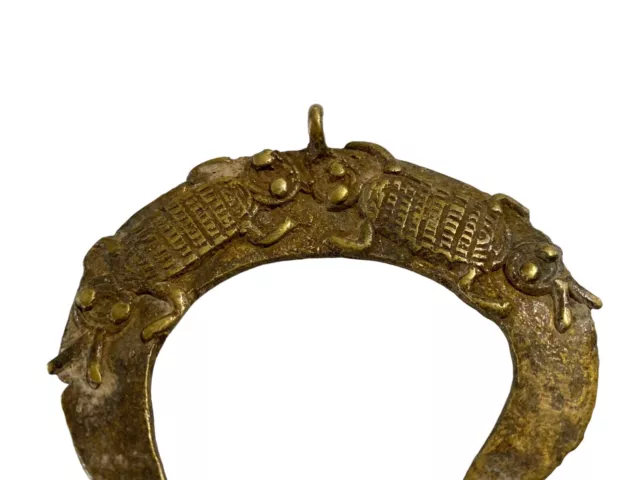 #5345 Old Lobi Bronze Amulet  Gold Weight/Pendant of Turtles Burkina Faso 3.25"W