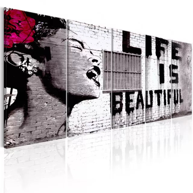 GAFFITI BANKSY MURAL LIFE FRAU Wandbilder xxl Bilder Vlies Leinwand i-C-0114-b-m