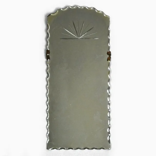 Antique 'Sunburst' Etched Scalloped Chip Glass 18" x 8" Decorative Mirror