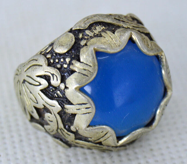 Rare Ancient Solid Silver Antique Ring Viking With Blue Stone Amazing Artifact