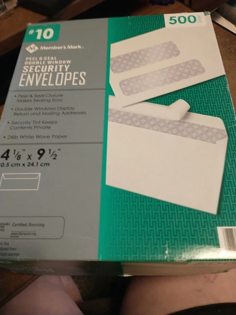 Member's Mark Envelope #10, Double Window  Peel & Seal 497 count