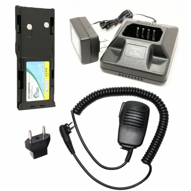 Battery, Charger, Shoulder Speaker Mic & EU Adapter for Motorola GTX, P040