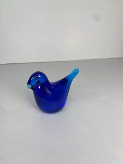 Cobalt Blue Resting Bird Art Glass Figurine Paperweight Small 2” Vintage