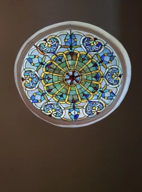 Stained Glass Window Panel Round Victorian Tiffany Style  Suncatcher 23"