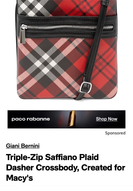 GIANI BERNINI Glazed Red Black Plaid Crossbody Bag Handbag Vegan Leather NWT NEW