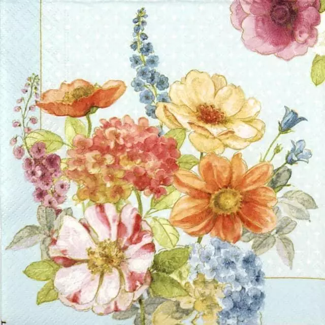 4x Single Lunch Paper Napkins for Decoupage and Party - Cottage Flowers