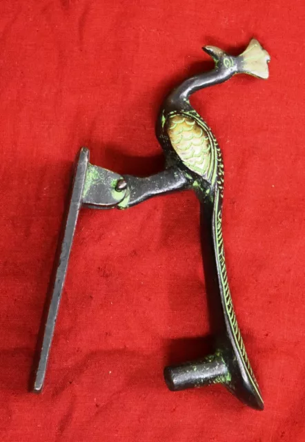 Brass Congo Peafowl Knocker Peacock Door Bell Rectangular Shape Base Ring EK573