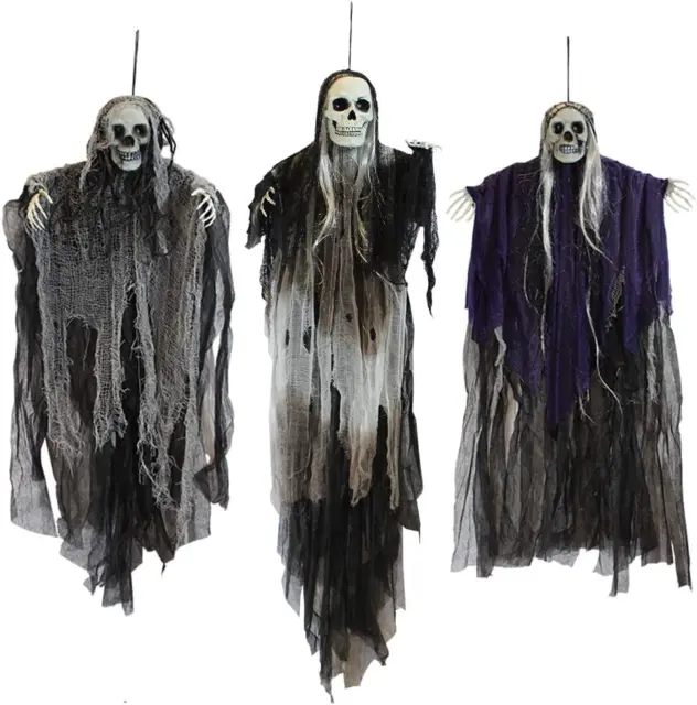 JOYIN 3 Pack Hanging Halloween Skeleton Ghosts Decorations, Grim Reapers Decor