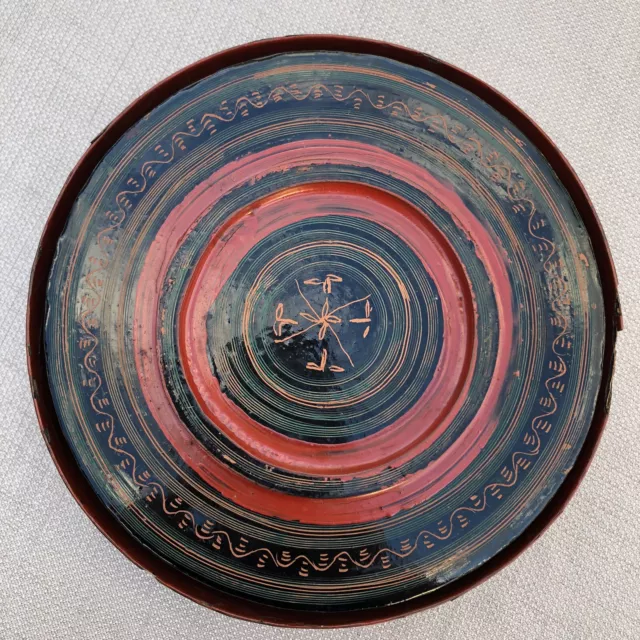 Antique Burma Betel Tray Red Lacquer Yun Decorated 6