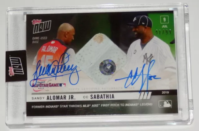 CC SABATHIA SANDY ALOMAR SIGNED GAME USED 1st PITCH ASG BASE TOPPS NOW CARD 494A