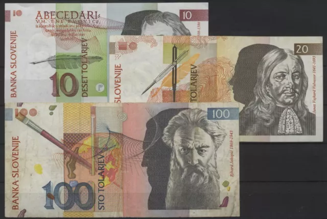 [#19896] - 3 Banknoten SLOWENIEN / SLOVENIA: 10 + 20 + 100 Tolarev 1992,