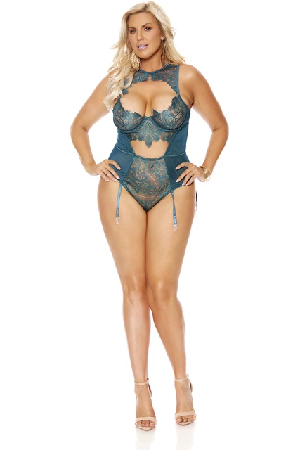 Elegant Moments Mesh & Eyelash Lace Slip On Teddiette Adult Women Lingerie 77169