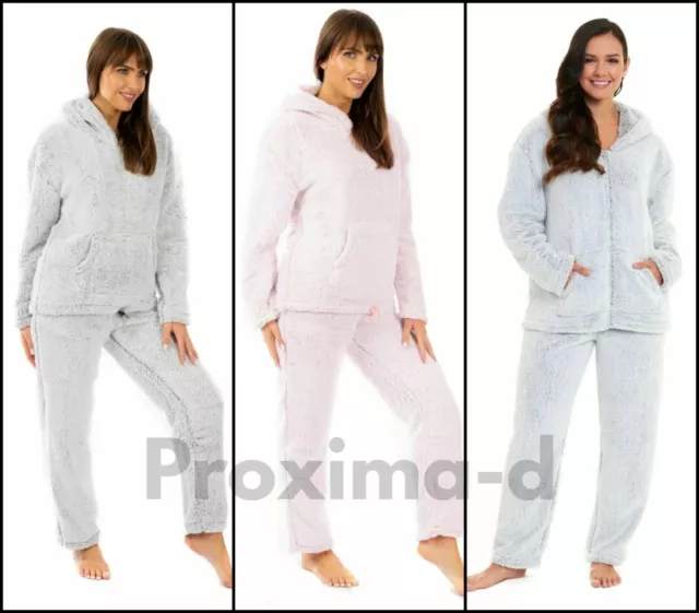 Pyjama Set Womens Nightwear Fluffy Fleece Top Ladies Pyjamas Lounge Wear PJs UK