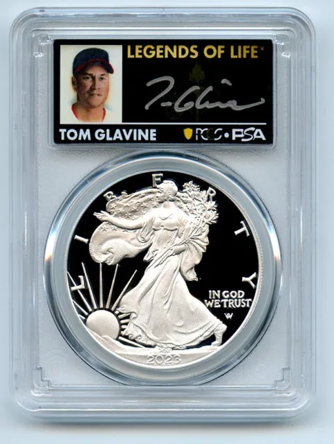 2023 W $1 Proof Silver Eagle PCGS PR70DCAM FDOI Legends of Life Tom Glavine