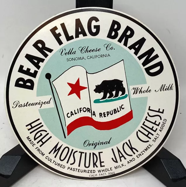 Vintage Vella Cheese Company Sonoma California Bear Flag Brand Round Sticker
