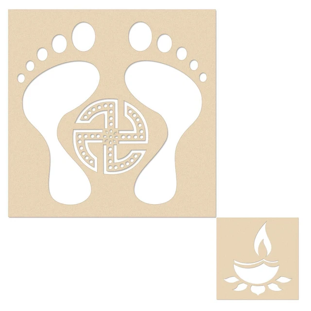 Indien Traditionnel Rangoli Woodden Pochoirs pour Sol Lakshmi Charan Set De 2